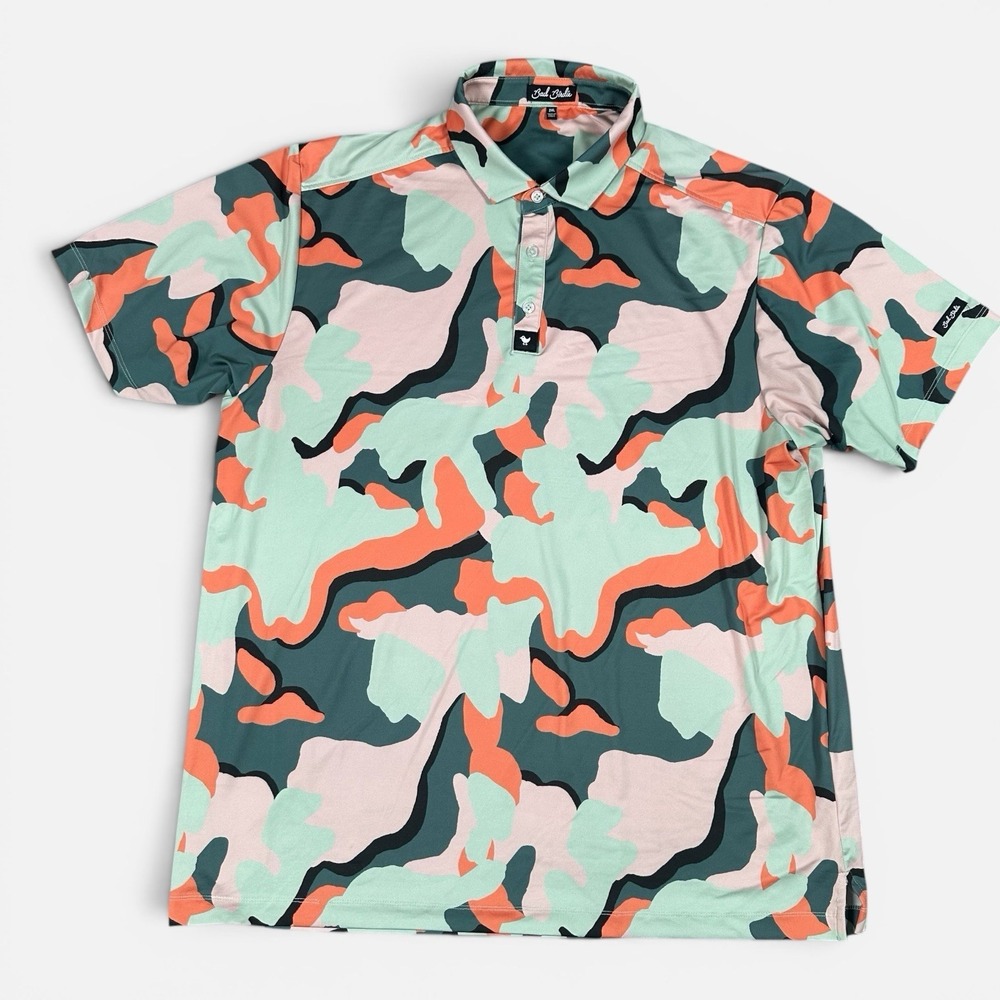 Bad Birdie Mens 2XL Golf Polo Abstract Camo Coral AOP Performance Shirt
